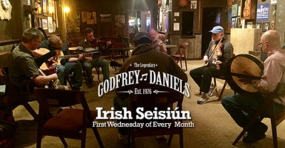 Photo of the first Wednesday Irish session regulars at Godfrey Daniels